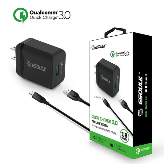 18W Quick Charge 3.0 Wall Charger + 5 ft Cable EC03P-TPC