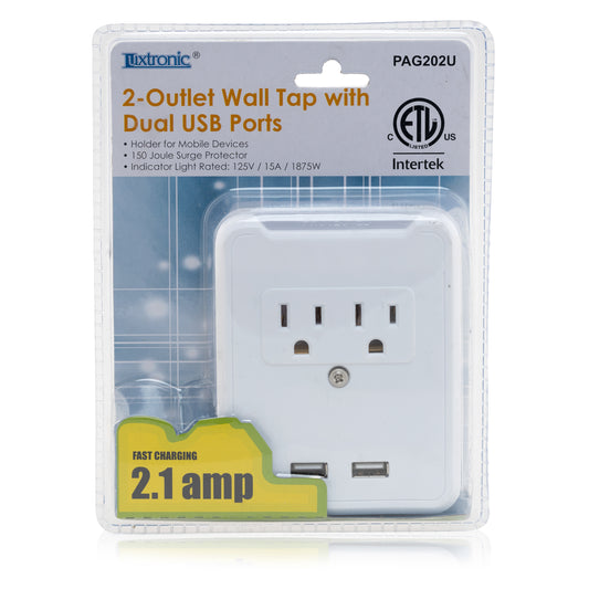 2-Outlet Wall Tap with Dual USB Ports PAG202U