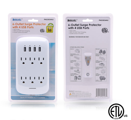6-Outlet Surge Protector with 4 USB Ports PAG3034AU
