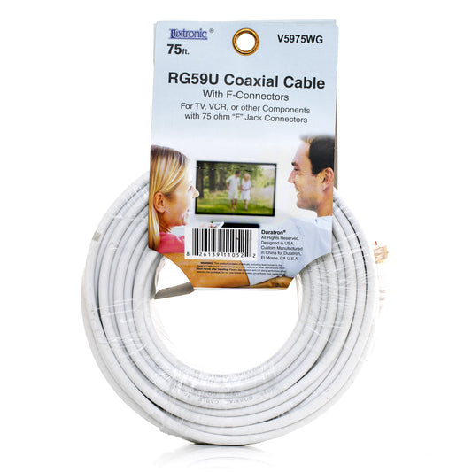 75ft RG59U Coaxial Cable with F-Connectors V5975