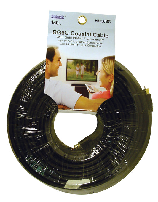 150ft RG6U Coaxial Cable with Gold Plater F-Connectors V6150