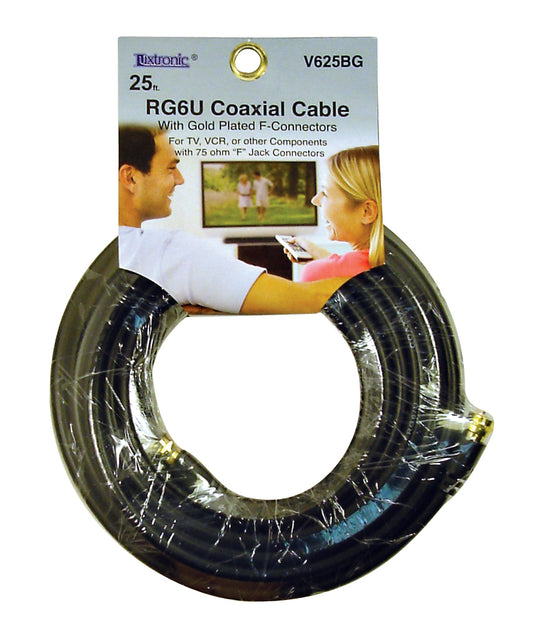 25ft RG6U Coaxial Cable with Gold Plater F-Connectors V625