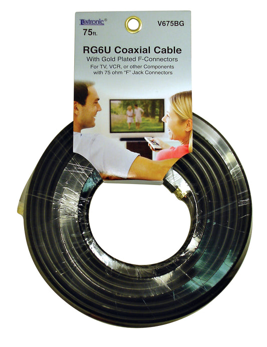 75ft RG6U Coaxial Cable with Gold Plater F-Connectors V675