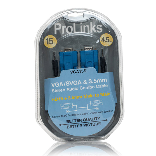 15 feet VGA-SVGA & 3.5mm Stereo Audio Video Combo Cable VGA15S